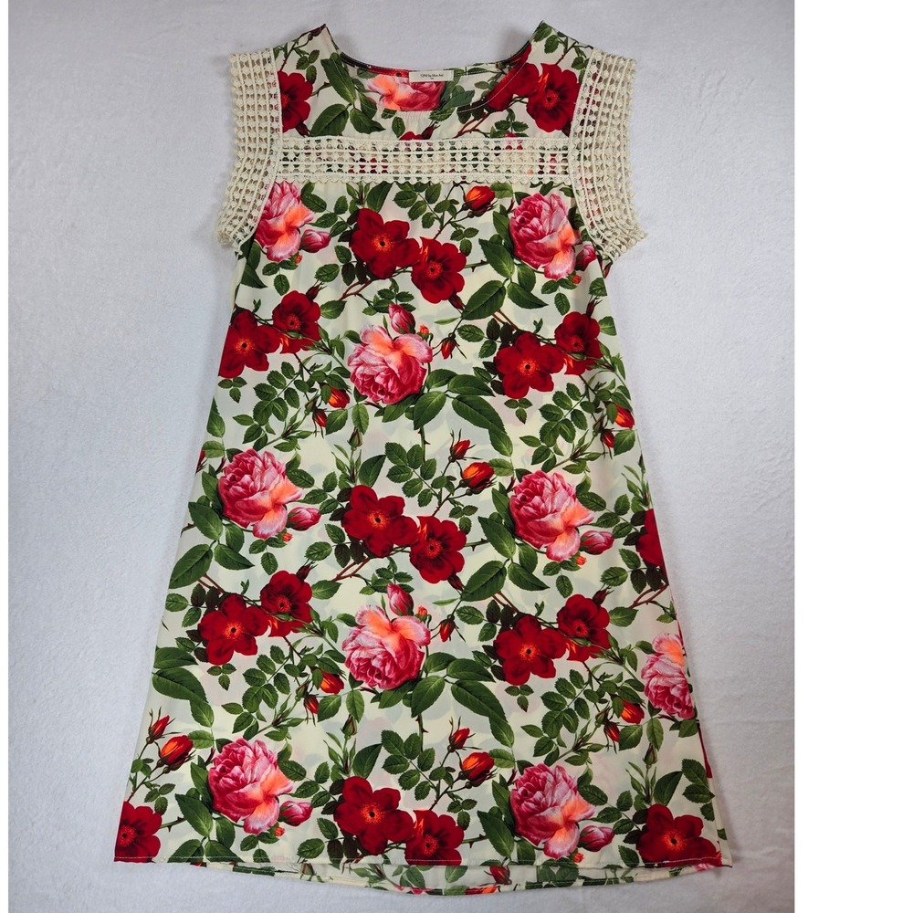 12PM by Mon Ami Sleeveless  Romantic Rose Lace Crochet Embroidery Shift Dress S